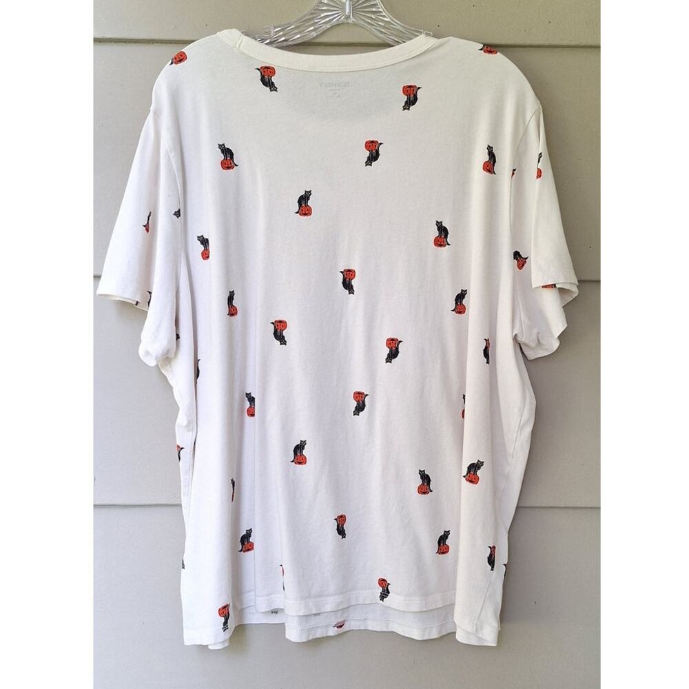Old Navy Women's Halloween Black Cat Pumpkin 100% Cotton White T Shirt XXL - Picture 5 of 10